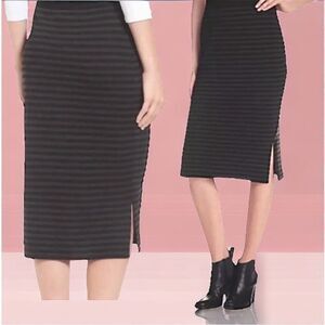 Eileen Fisher Fine Merino Wool Skirt 
Striped Double Knit Black